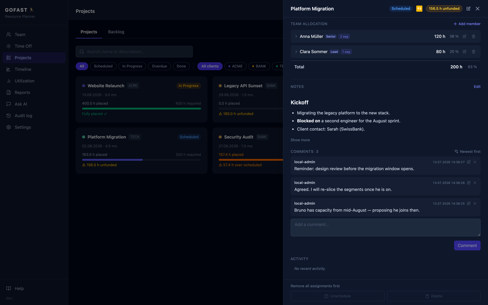 GOFAST project notes and comment thread